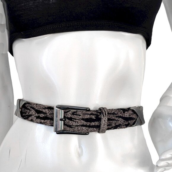 Suzi Roher Animal Print Belt Elastic Metal Fabric Zebra Black Grey Canada Design - Picture 5 of 9